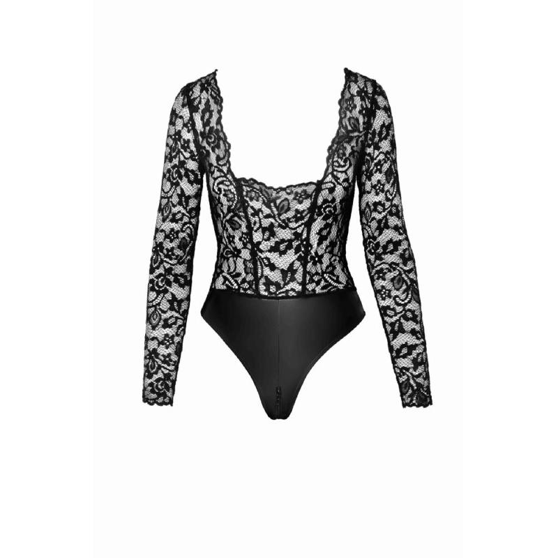 Боді Noir Handmade F296 Psyche, L, мереживо, довгий рукав, низ під латекс, з доступом