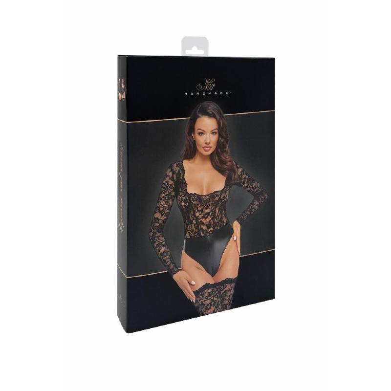 Боді Noir Handmade F296 Psyche, XL, мереживо, довгий рукав, низ під латекс, з доступом