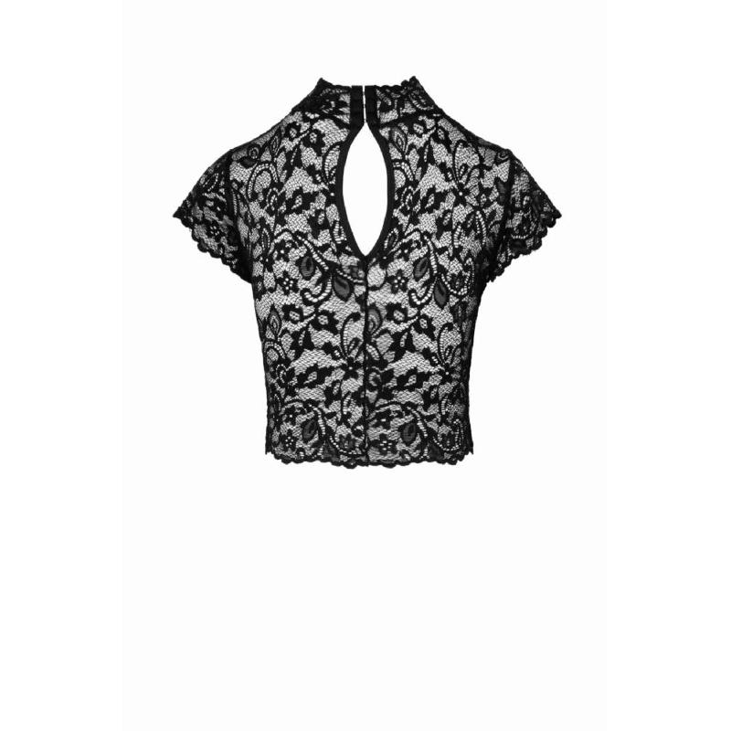 Топ Noir Handmade F303 Essence, L, black, мереживний, короткий рукав, комір-стійка