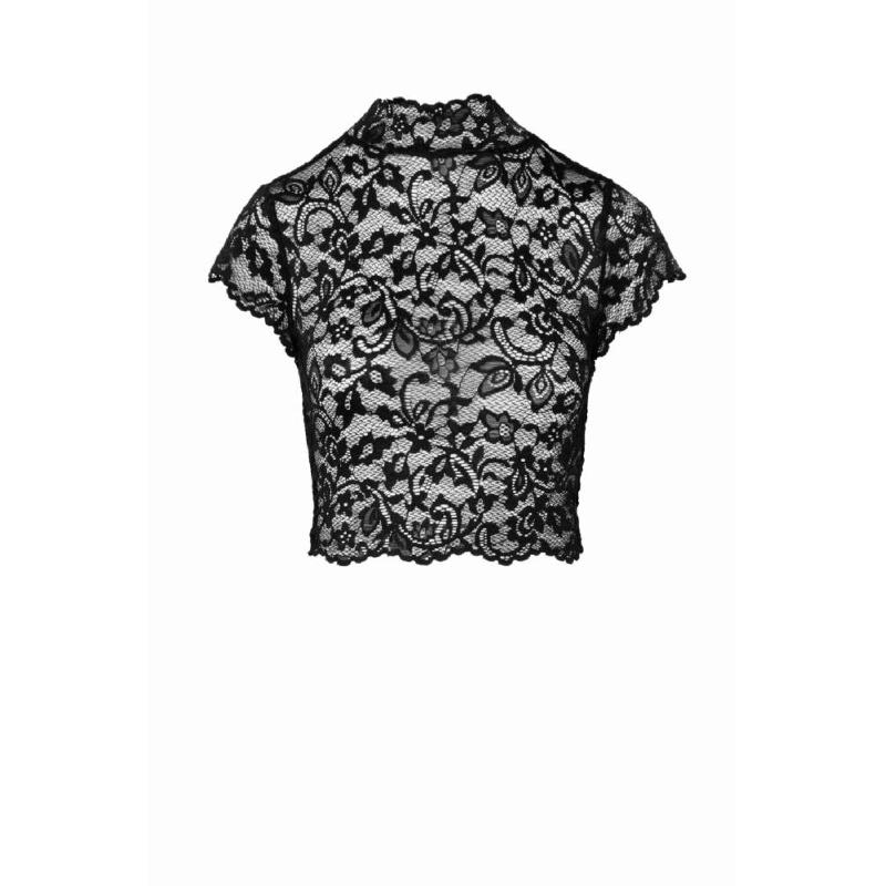Топ Noir Handmade F303 Essence, XXL, black, мереживний, короткий рукав, комір-стійка
