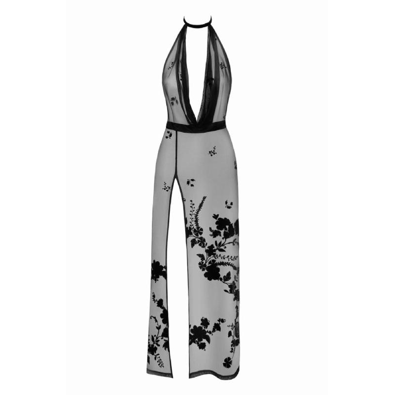 Сукня Noir Handmade F312 Divinity, XL, black, прозора, до підлоги, відкрита спина, розріз збоку