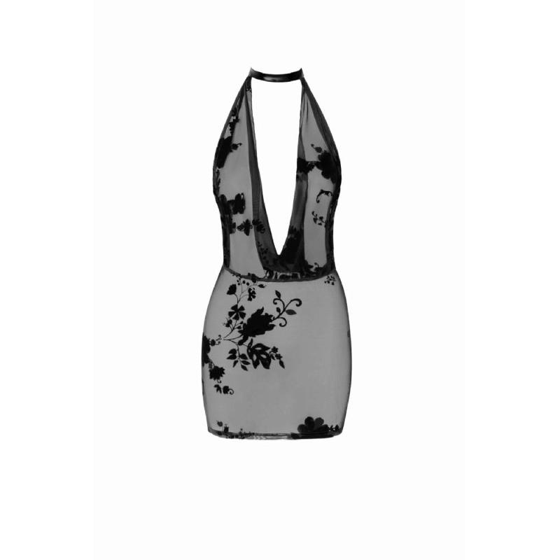 Сукня Noir Handmade F313 Mythos, XL, black, прозора, міні, відкрита спина, декор зі стразів