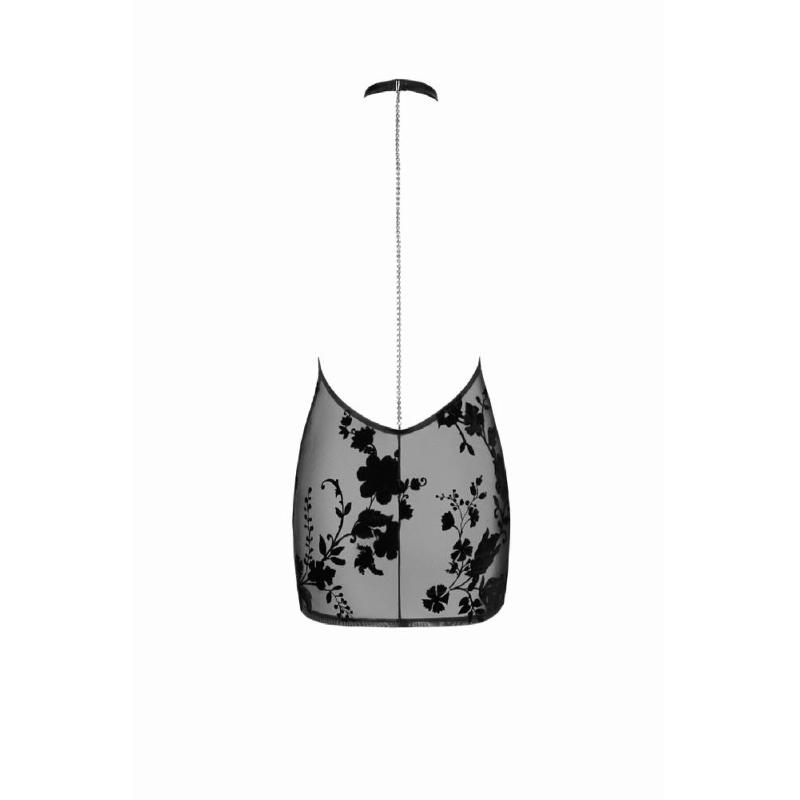 Сукня Noir Handmade F313 Mythos, XXL, black, прозора, міні, відкрита спина, декор зі стразів