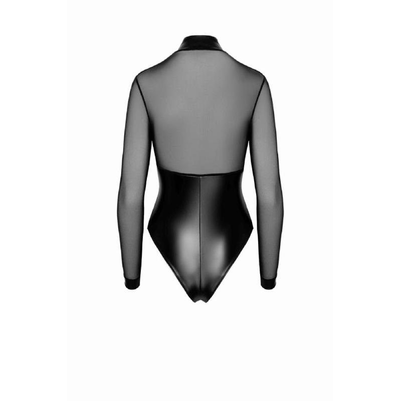 Боді Noir Handmade F321 Edge, M, низ під латекс, верх сітка, блискавка на все тіло, декор кільця