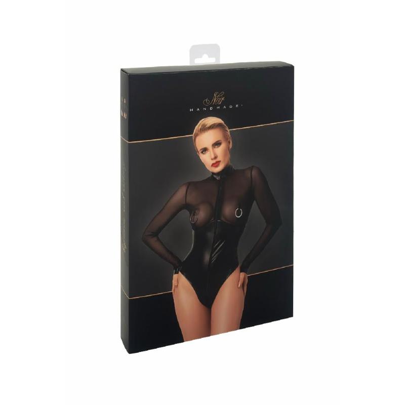 Боді Noir Handmade F321 Edge, XXL, низ під латекс, верх сітка, блискавка на все тіло, декор кільця