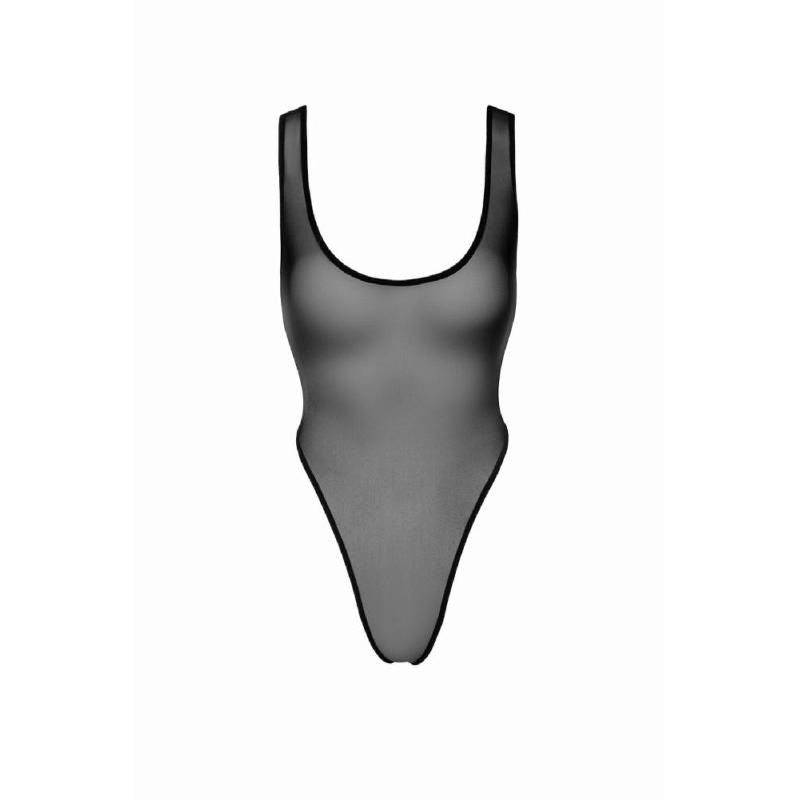 Боді Noir Handmade F322 Paparazzi, M, прозоре, низ стрінги, високі вирізи