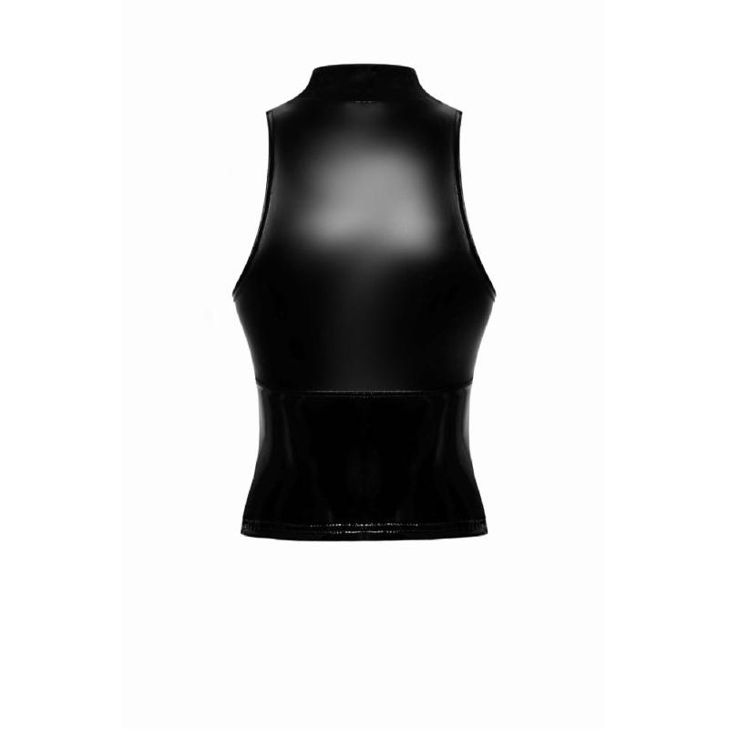 Топ Noir Handmade F324 Glam, S, black, халтер, на блискавці, вінілові вставки, комір-стійка