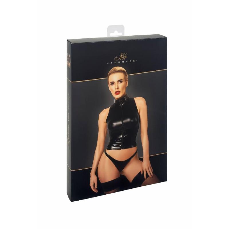 Топ Noir Handmade F324 Glam, L, black, халтер, на блискавці, вінілові вставки, комір-стійка