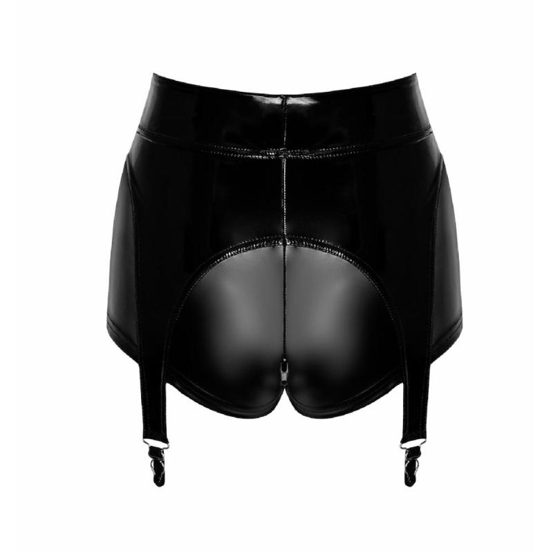 Шортики Noir Handmade F325 Glam, M, black, вініл, висока талія, кріплення для панчіх, з доступом