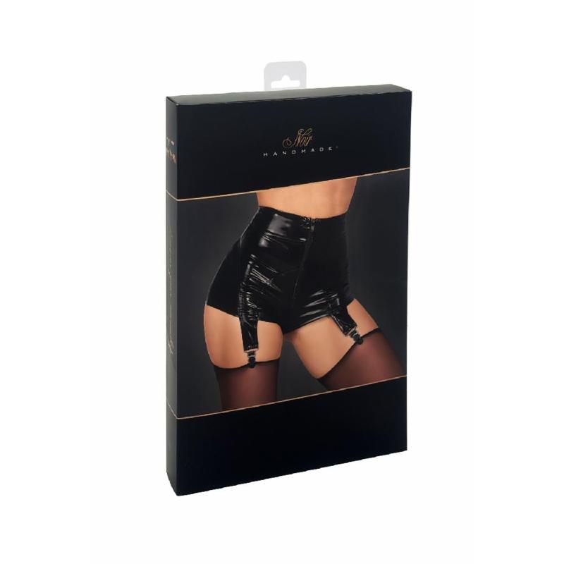 Шортики Noir Handmade F325 Glam, M, black, вініл, висока талія, кріплення для панчіх, з доступом