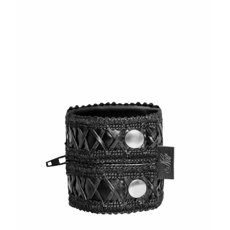 Жіночий гаманець-браслет Noir Handmade F326, black, під шкіру, рельєфний візерунок, кишеня на блискавці