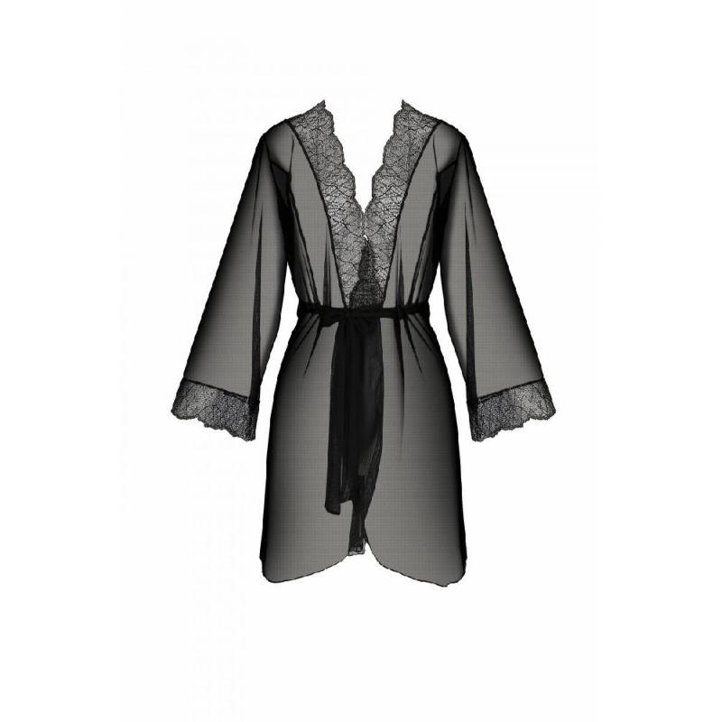 Пеньюар Passion AMBERLY PEIGNOIR black, L/XL, пояс у комплекті