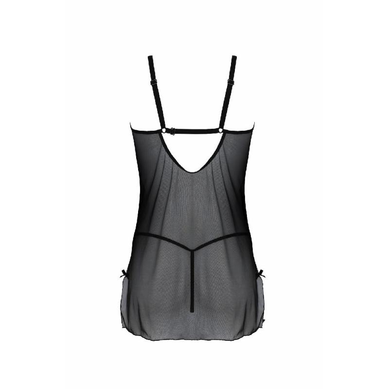 Пеньюар Passion DROSERA CHEMISE black, S/M, мереживний ліф зі стрепами, трусики в комплекті