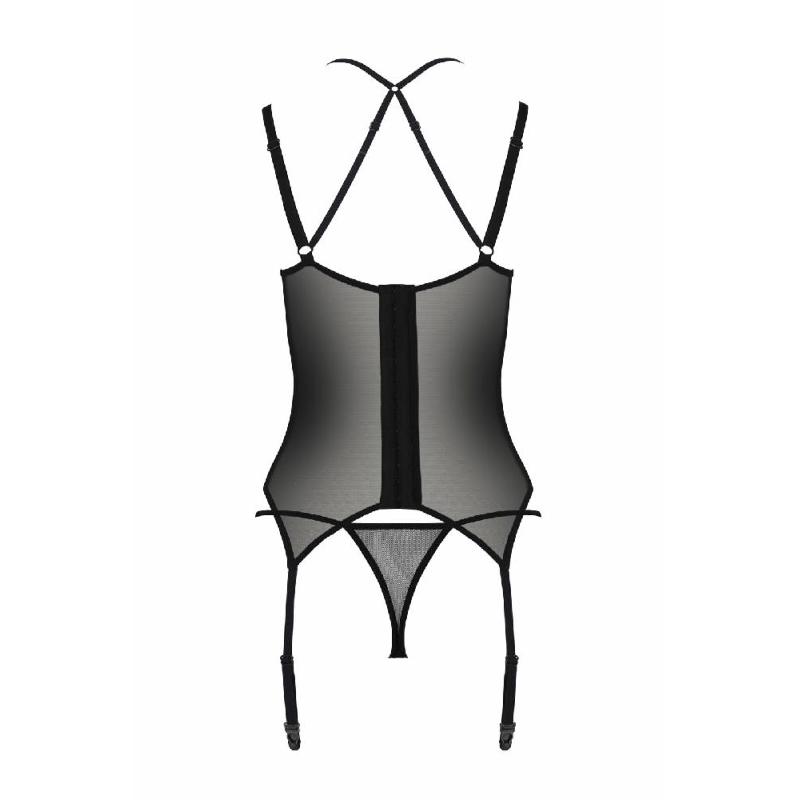 Корсет Passion DROSERA CORSET black, XXL/XXXL, з кріпленнями для панчіх, трусики в комплекті