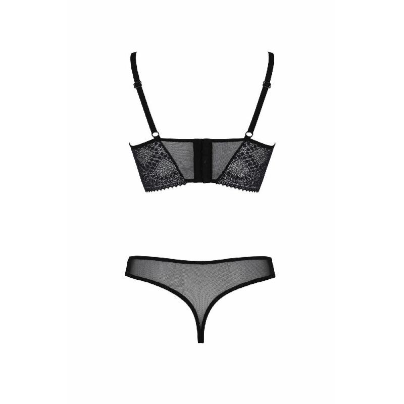 Комплект Passion DROSERA SET black, XXL/XXXL, сітка+мереживо, бюстьє та трусики танга