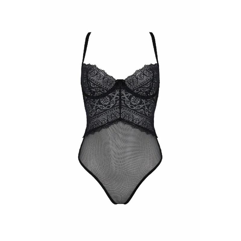 Боді Passion KERRIA BODY black, L/XL, з високими вирізами та верхом балконет