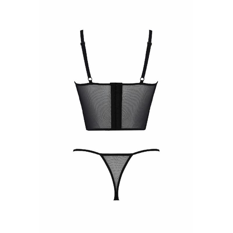 Комплект Passion KERRIA SET black, S/M, сітка+мереживо, бюстьє та стрінги