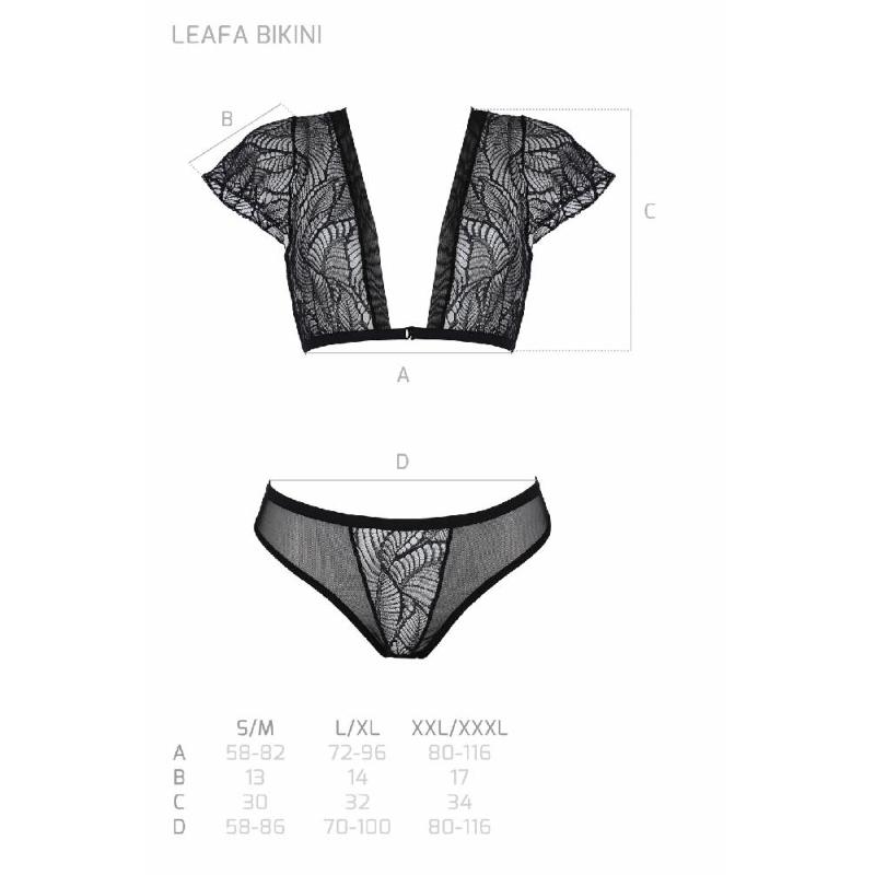 Комплект Passion LEAFA BIKINI black, XXL/XXXL, бюстгальтер-топ з рукавчиками, стрінги-шортики з вирізом