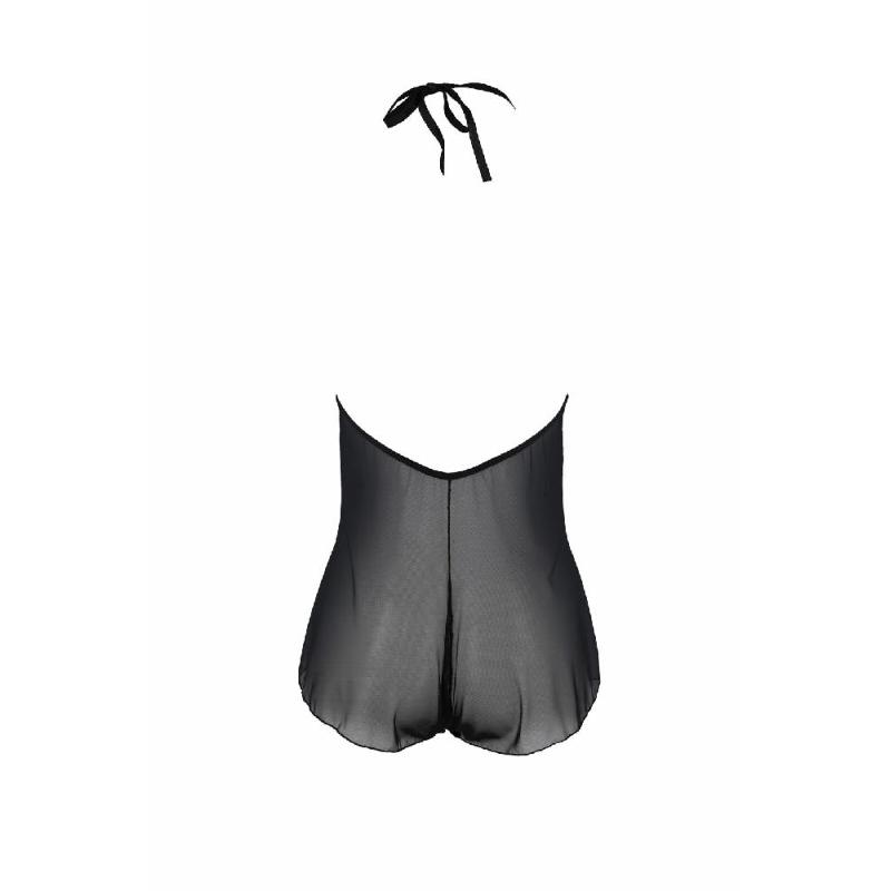 Боді Passion LEAFA BODY black S/M, на зав'язках, м'яка чашка, низ у вигляді шортиків