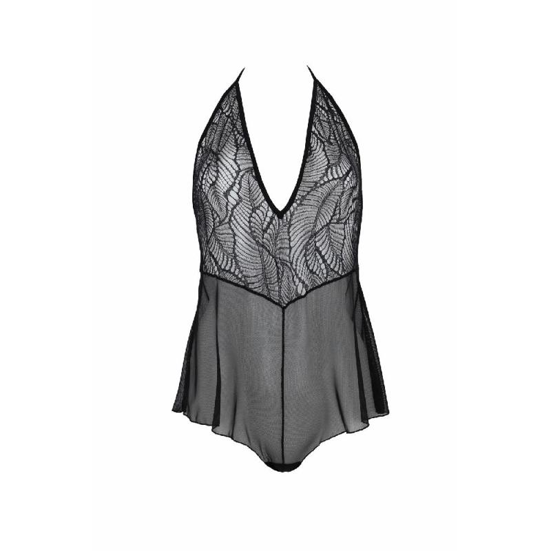 Боді Passion LEAFA BODY black S/M, на зав'язках, м'яка чашка, низ у вигляді шортиків