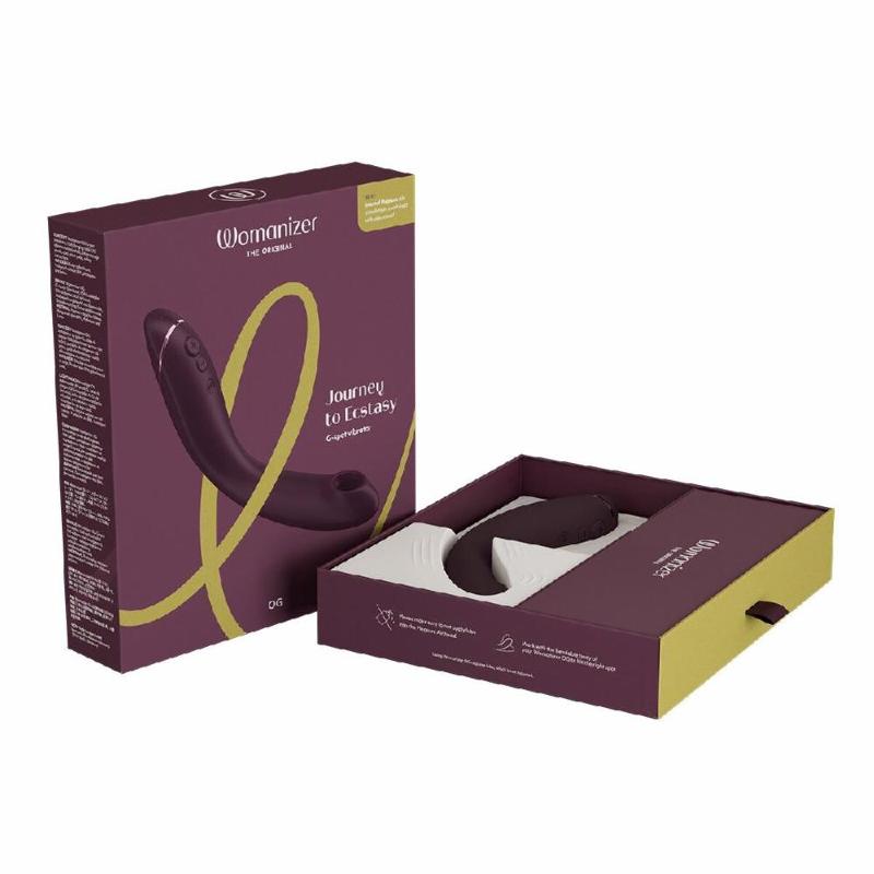 Вакуумний стимулятор для точки G та клітора з вібрацією Womanizer OG Aubergine, 12 рівнів, 3 режими
