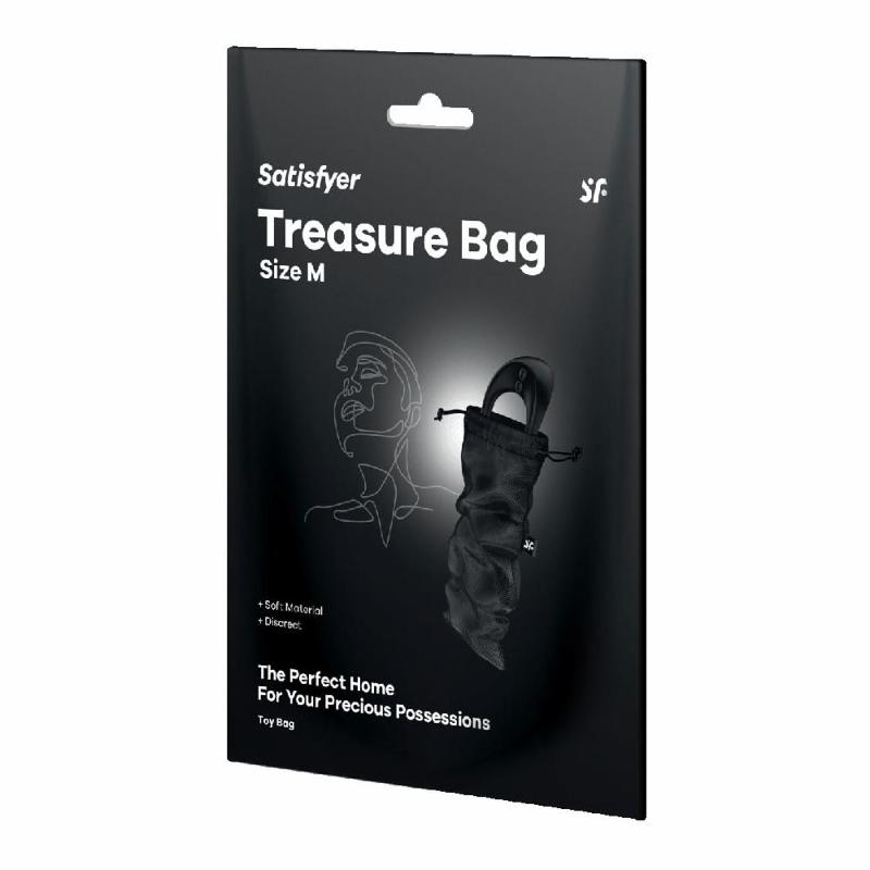 Мішок для секс-іграшок Satisfyer Treasure Bag M, чорний, на шнурку