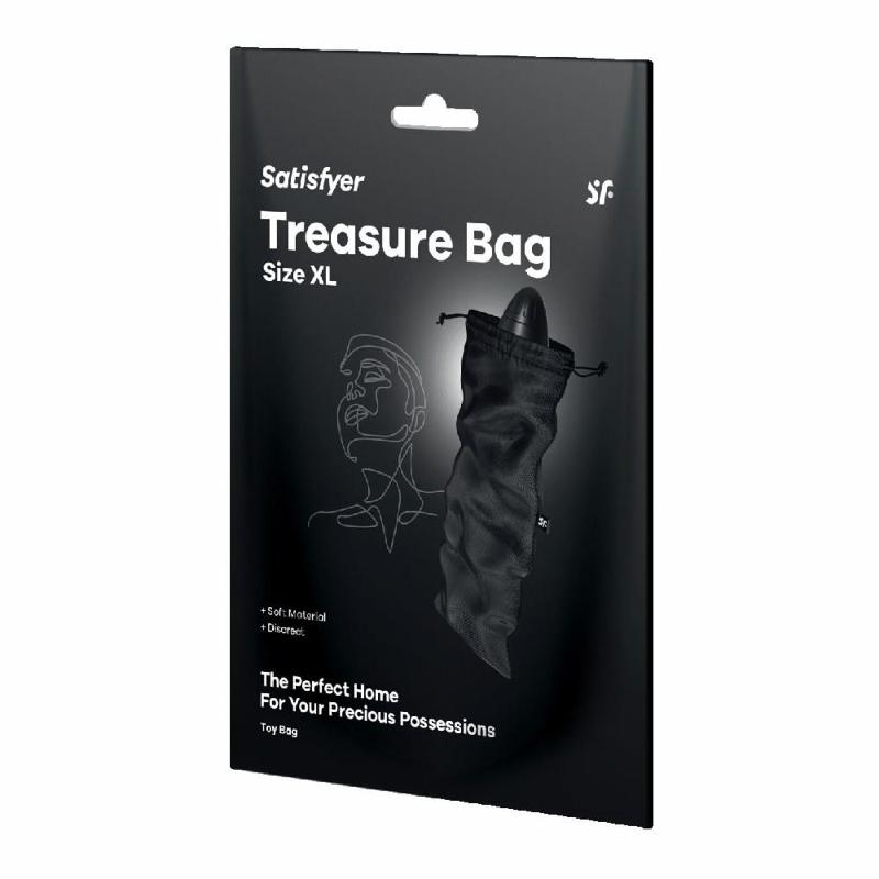 Мішечок для секс-іграшок Satisfyer Treasure Bag XL, чорний, на шнурку