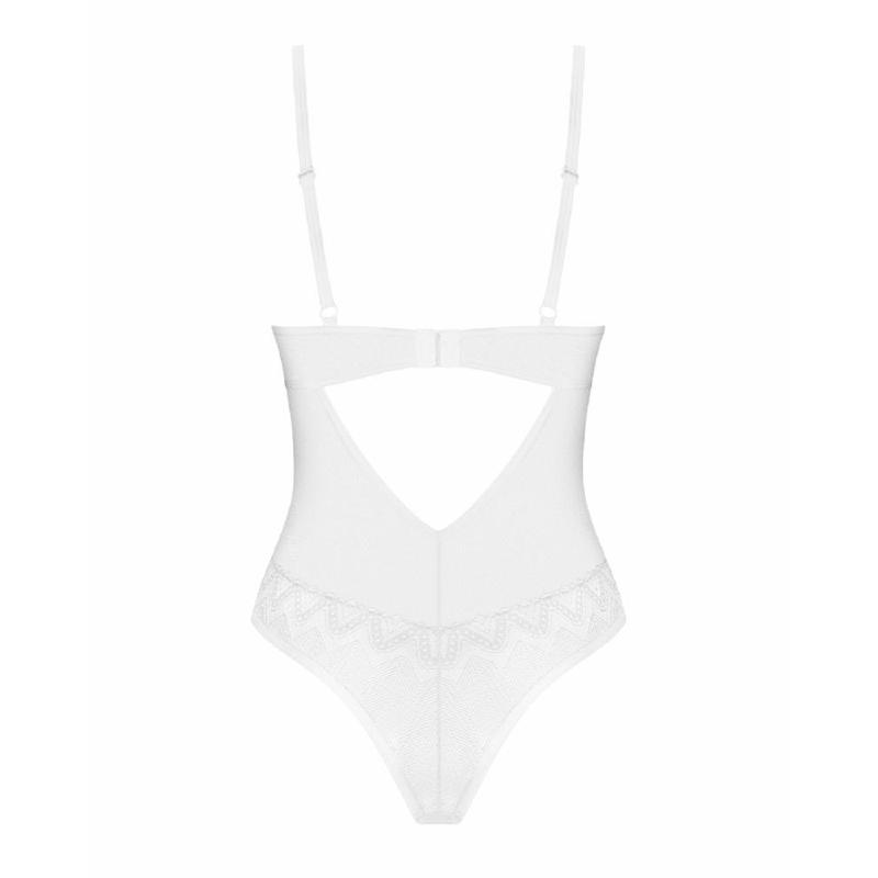 Боді Obsessive Alissium Teddy White, XS/S, ліф з м’якою чашкою, високі вирізи для ніг