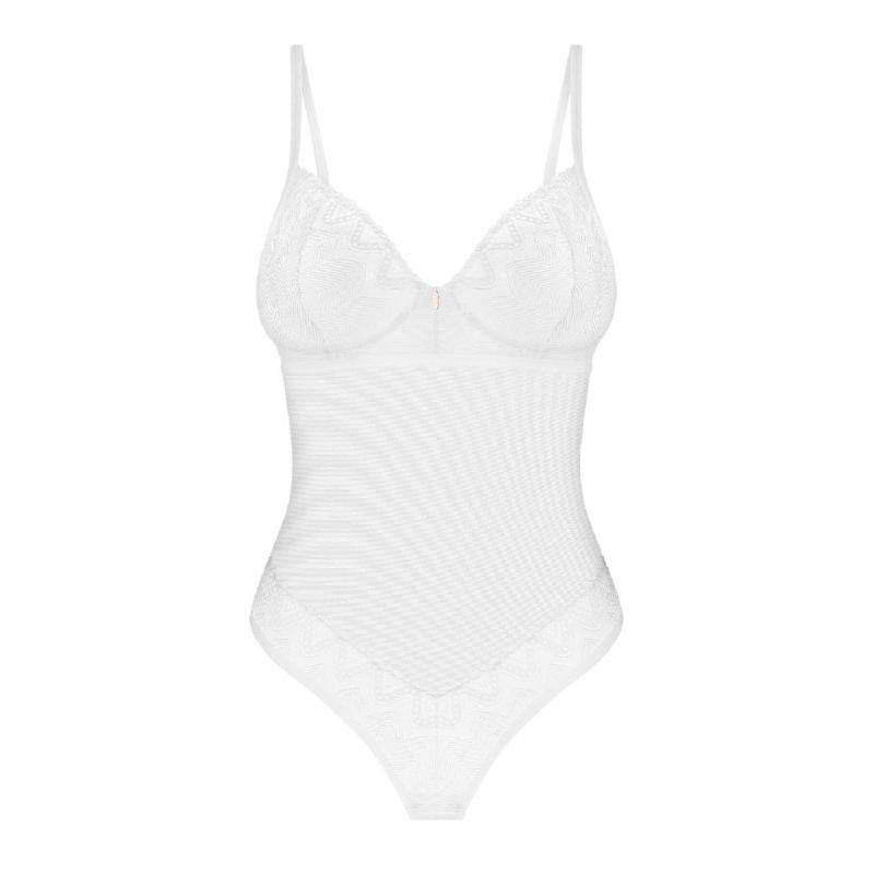 Боді Obsessive Alissium Teddy White, XS/S, ліф з м’якою чашкою, високі вирізи для ніг