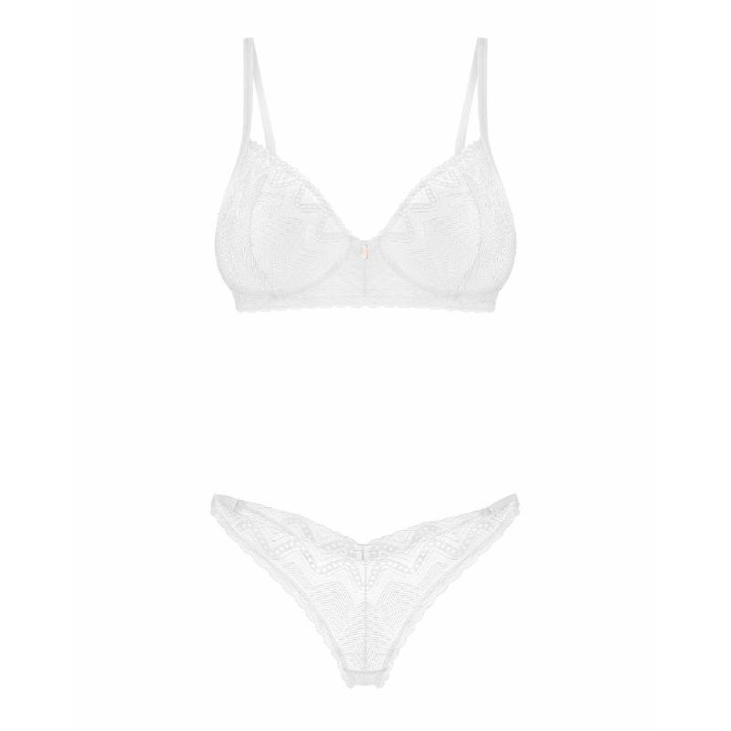Комплект Obsessive Alissium 2-pcs set, XS/S, мереживо, ліф з м’якою чашкою, трусики танга