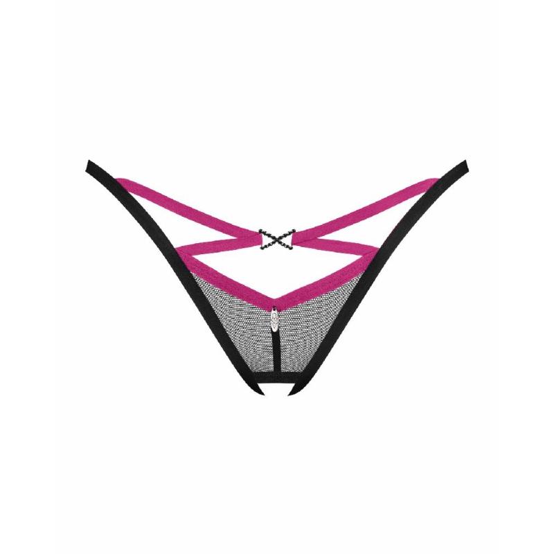 Трусики-стрінги Obsessive Novenes crotchless thong, M/L, сітка, стрепи, прикраса зі стразами