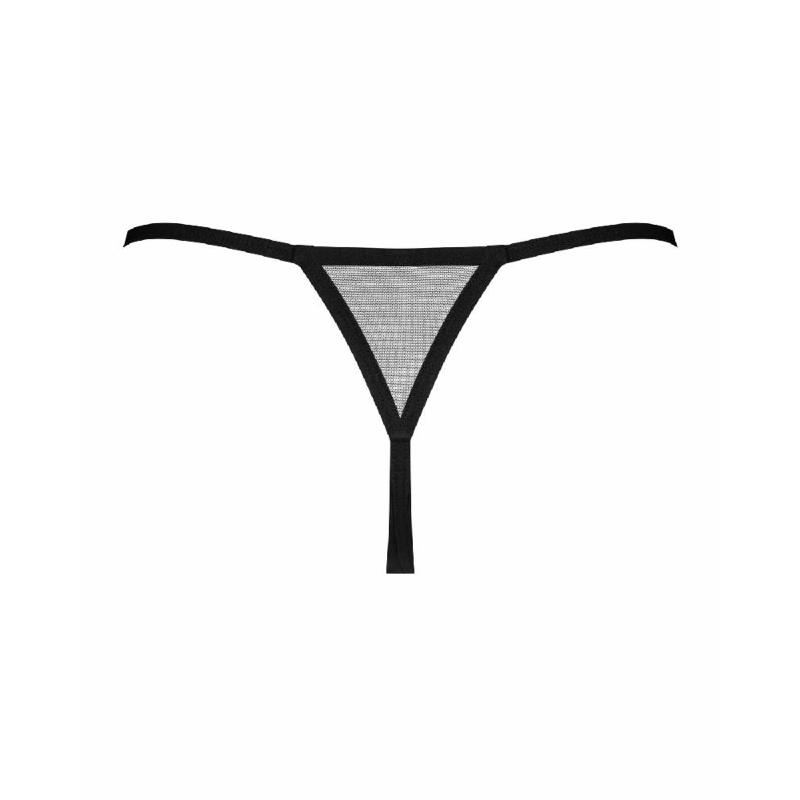 Трусики-стрінги Obsessive Novenes crotchless thong, XL/2XL, сітка, стрепи, прикраса зі стразами