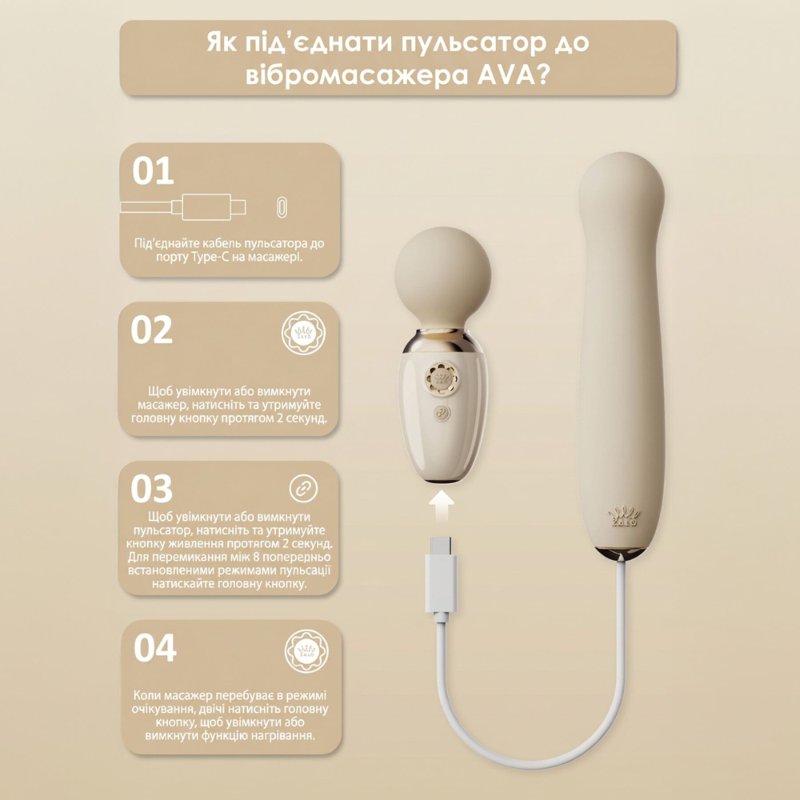 Пульсатор Zalo – AVA Attachment Ivory White для смарт-вібромасажера Zalo – AVA