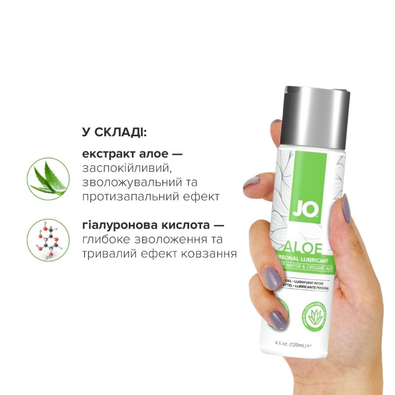 Змазка на водній основі JO H2O Organic Aloe (120 мл), зволожувальний та заспокійливий ефект