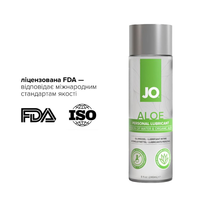 Змазка на водній основі JO H2O Organic Aloe (240 мл), зволожувальний та заспокійливий ефект