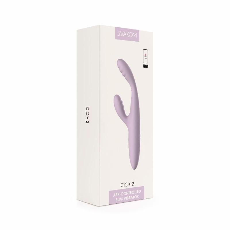 Тонкий кролик-вібратор Svakom Cici+ 2 Lilac, керування зі смартфона, підігрів до 38 °C