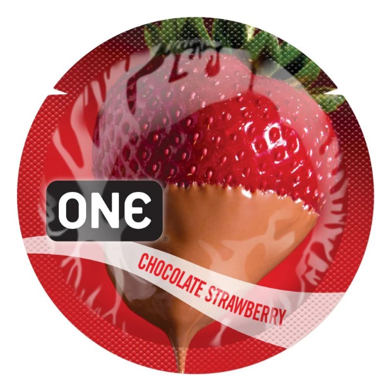 Ароматизований презерватив ONE FlavorWaves Chocolate Strawberry, 1 шт, запах полуниці та шоколаду - зображення 1
