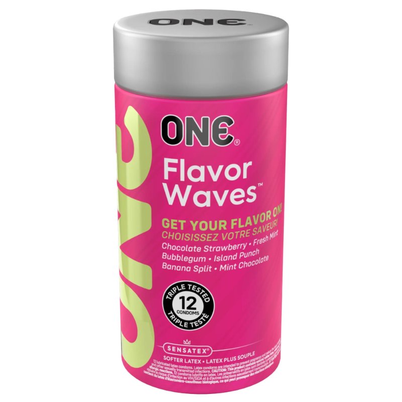 Ароматизовані презервативи ONE FlavorWaves, 12 шт, 6 ароматів, 6 кольорів, подарункове паковання-тубус - зображення 1