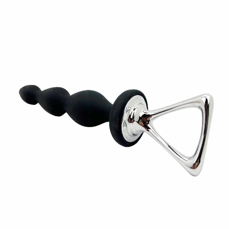 Анальний ланцюжок Adrien Lastic Arrow II, чорний, силіконовий, гнучкий, з металевою ручкою, діаметр 3,2 см