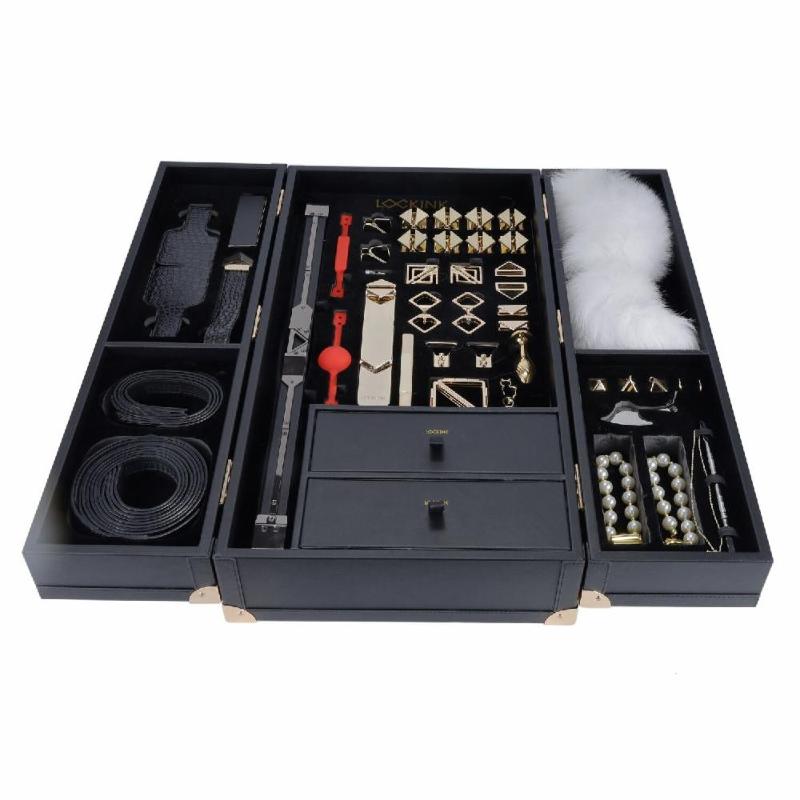 БДСМ-набір LOCKINK All-in-1 BDSM Play Kit, чорний, шкіра з тисненням, предмети для бондажу, шибарі, ваксплею