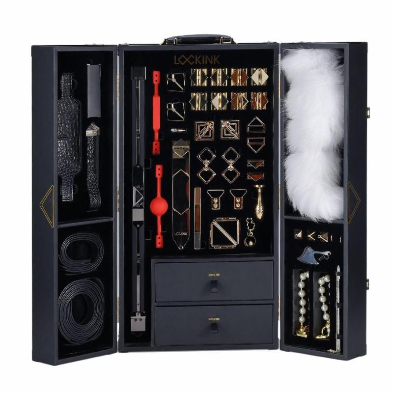 БДСМ-набір LOCKINK All-in-1 BDSM Play Kit, чорний, шкіра з тисненням, предмети для бондажу, шибарі, ваксплею