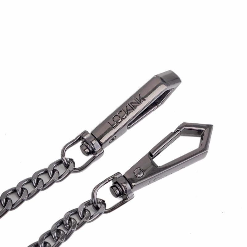 Нашийник з повідцем LOCKINK Tied Collar with Leash Set, чорний, ланцюг зі шкіряною петлею та карабіном