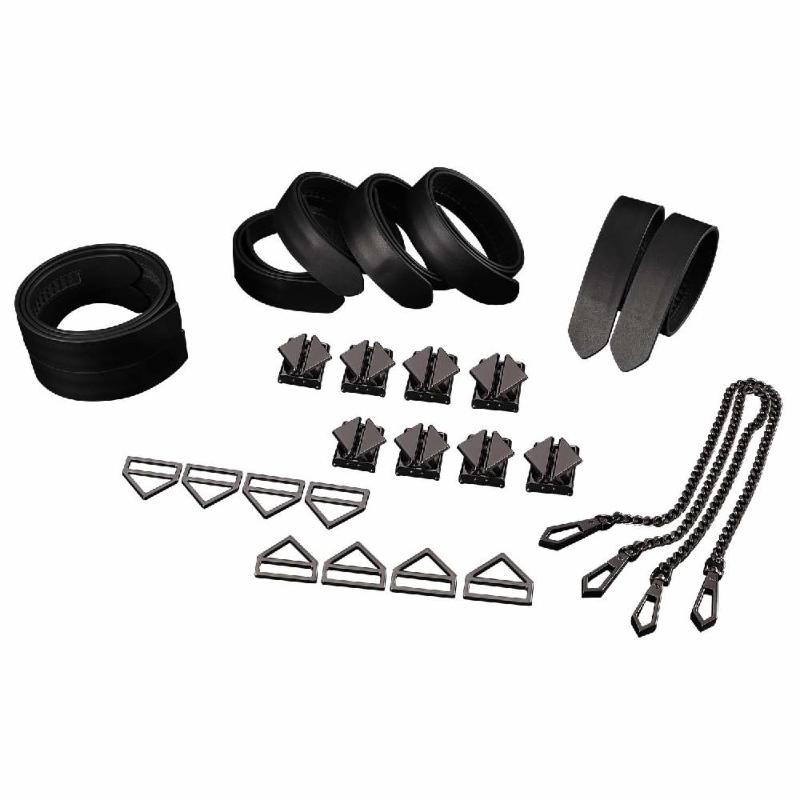 Набір для бондажу LOCKINK 8-Bondage-Straps Restraint Set, чорний 8 ременів з натуральної шкіри