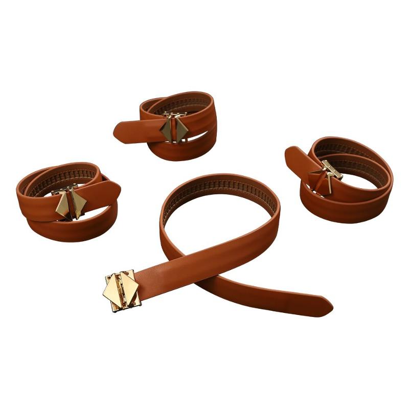 Набір фіксаторів для рук та ніг LOCKINK Hogtie Set, коричневий, ремені з натуральної шкіри