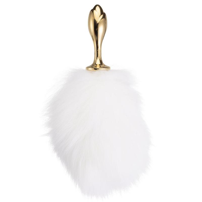 Металева анальна пробка — кролячий хвіст LOCKINK SEVANDA White Bunny-Tail Anal Rose-shape Plug