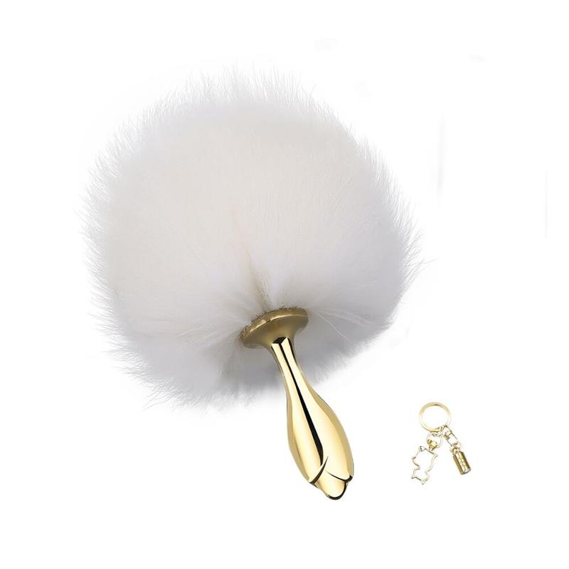 Металева анальна пробка Кролячий хвост LOCKINK SEVANDA White Bunny-Tail Anal Rose-shape Plug - зображення 1