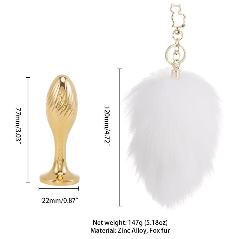 Металева анальна пробка — кролячий хвіст LOCKINK SEVANDA White Bunny-Tail Anal Pear-shape Plug