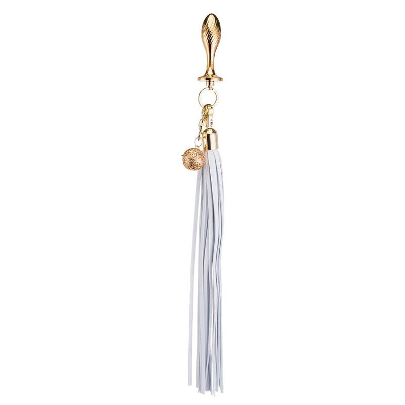 Анальна пробка з флогером LOCKINK SEVANDA White Pony-Tail Anal Pear-shape Plug