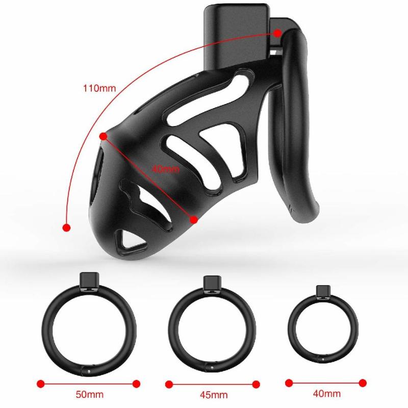 Клітка для пеніса LOCKINK SEVANDA Naja-Cobra Chastity Cage, чорна, 3 кільця різних розмірів