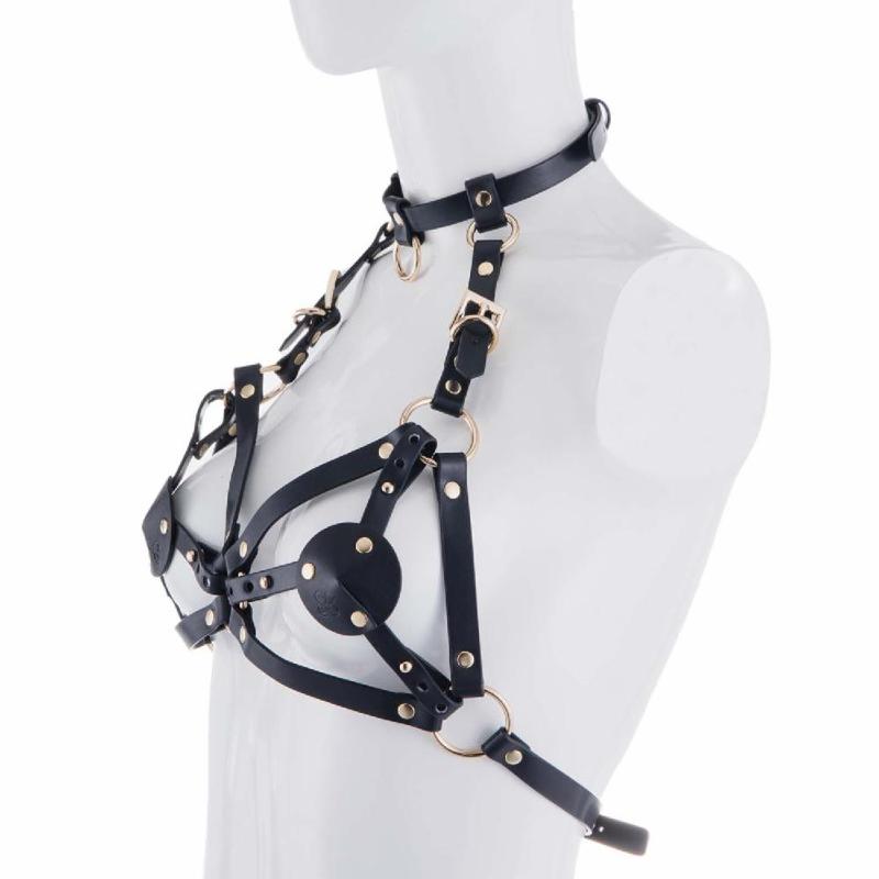 Портупея на грудь LOCKINK SEVANDA Queen Chest Harness with Removable Bra, чорна, зі знімними пестис